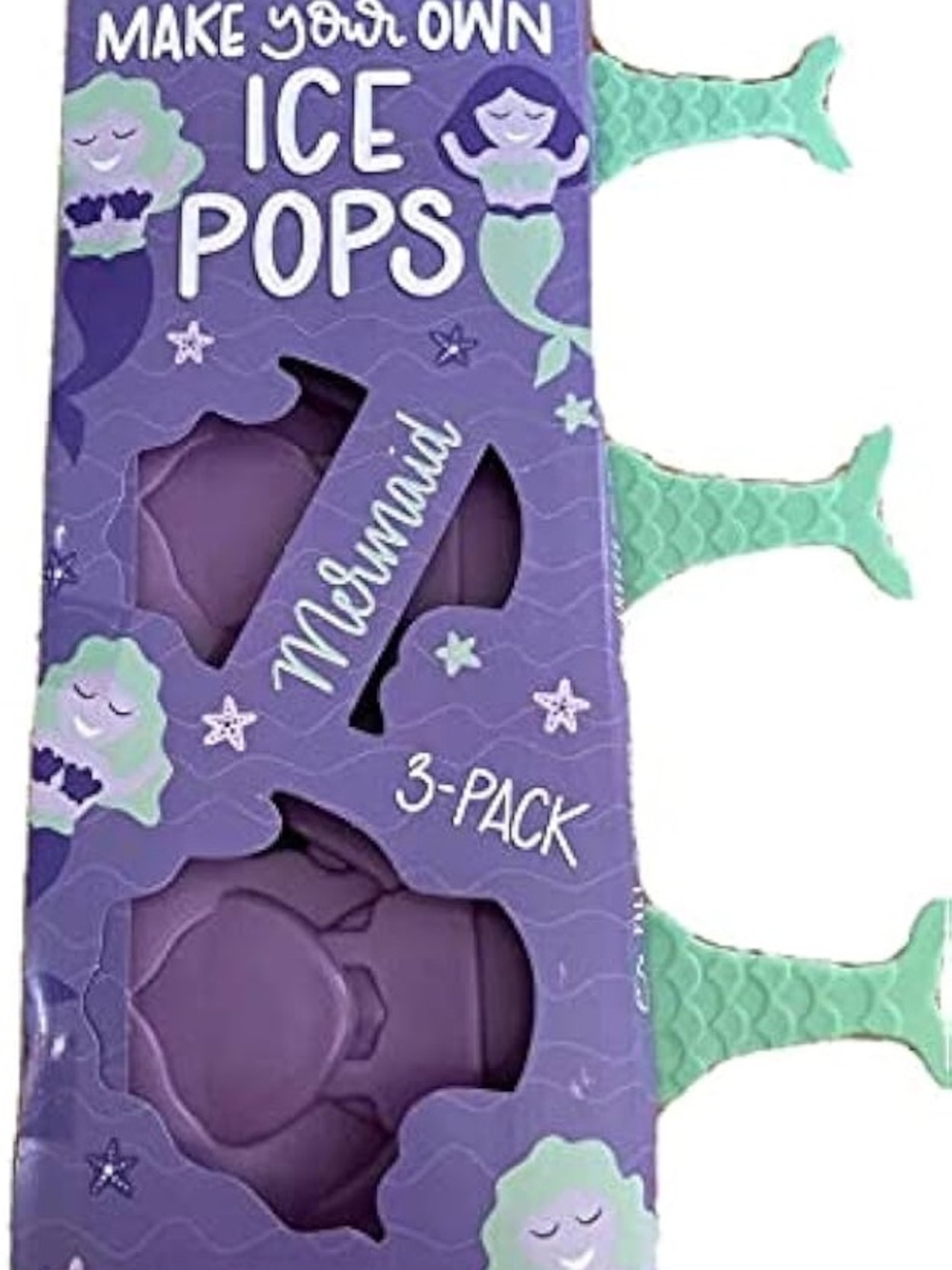 Mermaid Ice Pop Molds - Purple with Mint Tail Handles (3-Pack)